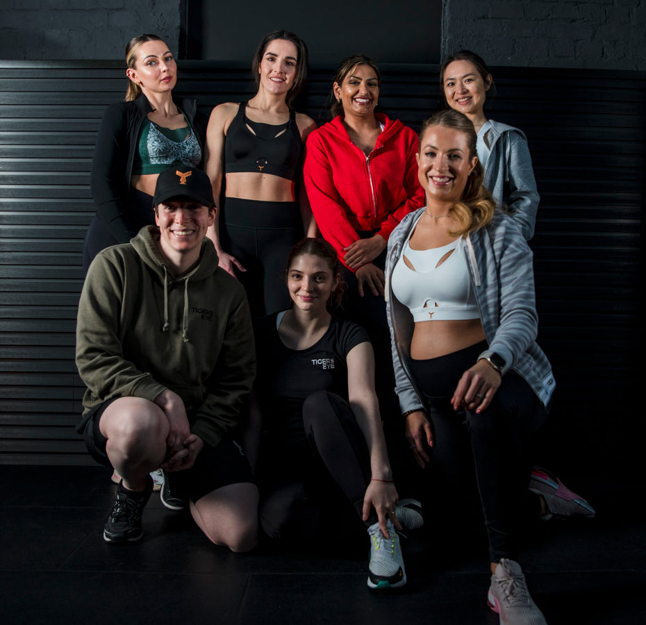 The Tigers Eye team wearing their Ultimate Sorts Bra in different colours.